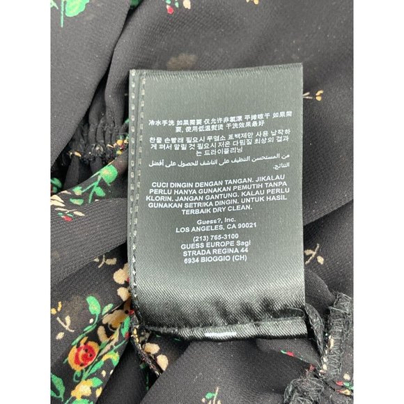 Guess Women's Sheer Short Sleeve Black Floral Peasant Boho Top Blouse Size XS - Picture 9 of 15